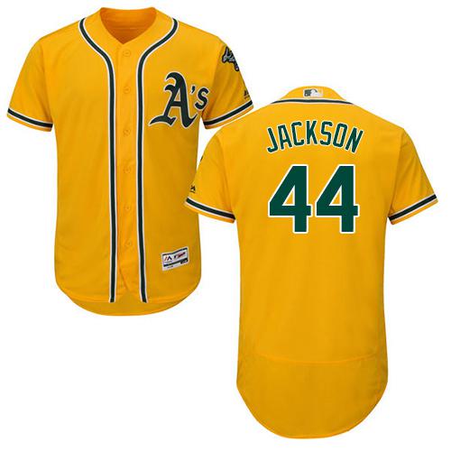 Athletics #44 Reggie Jackson Gold Flexbase Authentic Collection Stitched MLB Jersey - Click Image to Close